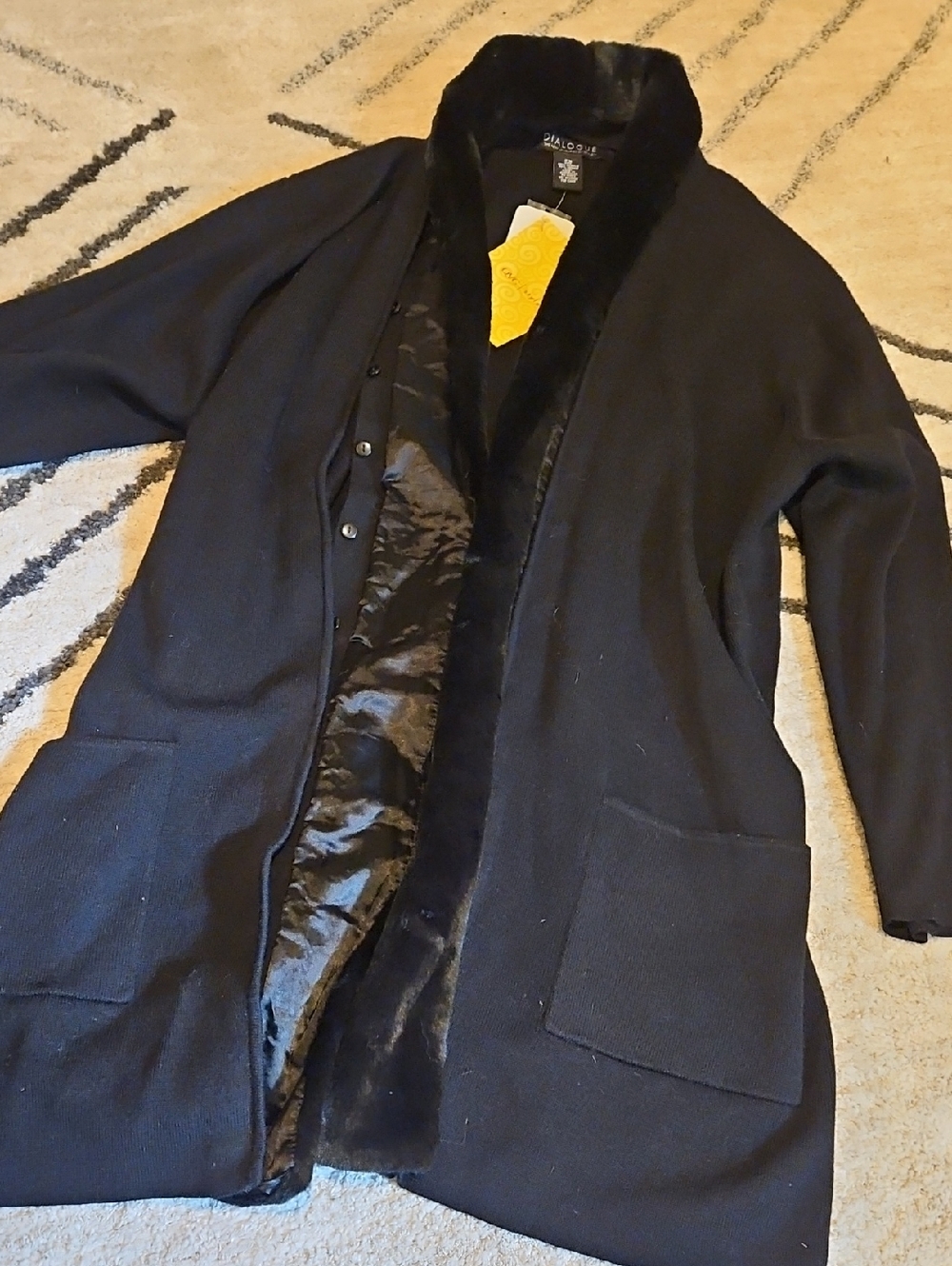 Dialogue Black Coat with Faux Fur Trim